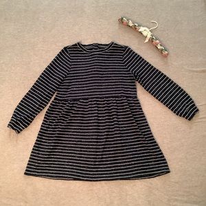 LOFT Striped Flecked Button Back Swing Dress, size M